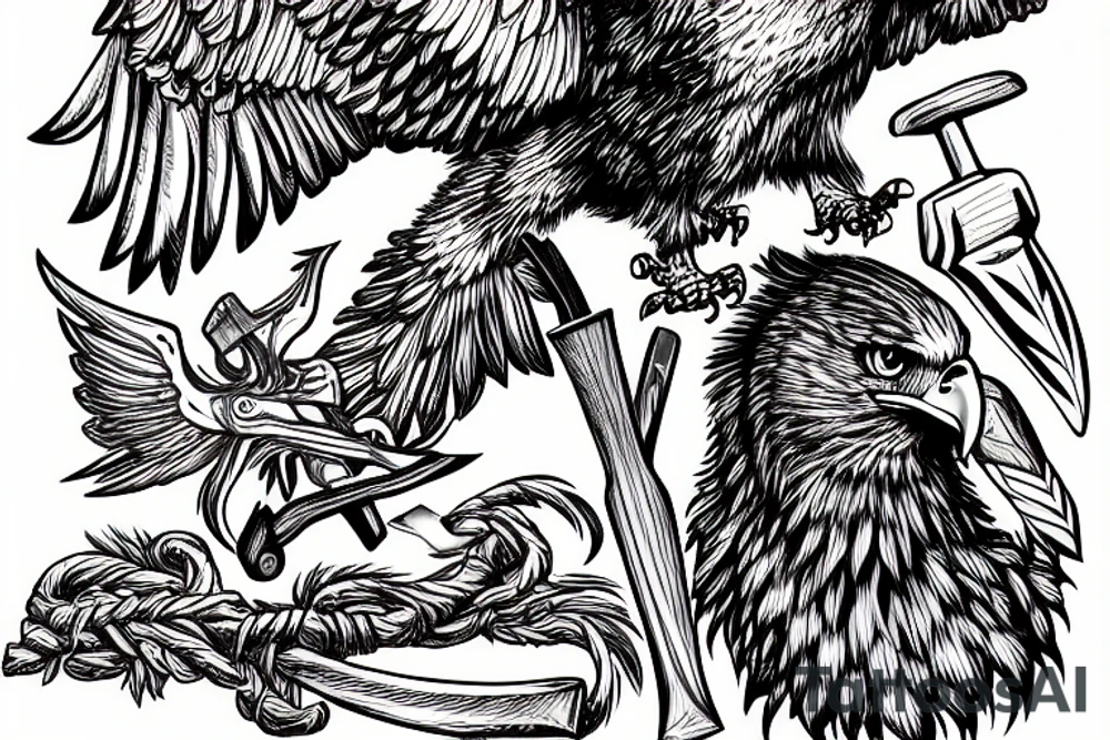 An eagle holding an axe with its talons tattoo idea