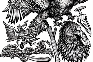 An eagle holding an axe with its talons tattoo idea