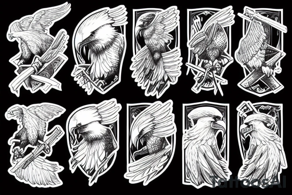 An eagle holding an axe with its talons tattoo idea