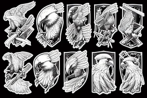 An eagle holding an axe with its talons tattoo idea