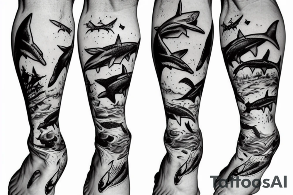 shark with legs and feet tattoo idea