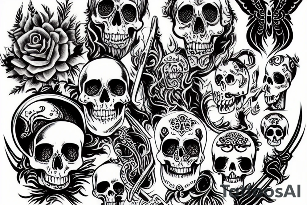 slavic death with ornaments, skull, scythe tattoo idea