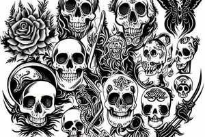 slavic death with ornaments, skull, scythe tattoo idea