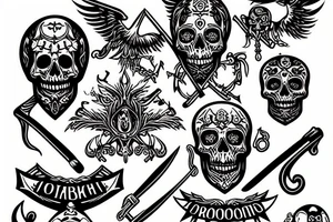 slavic death with ornaments, skull, scythe tattoo idea