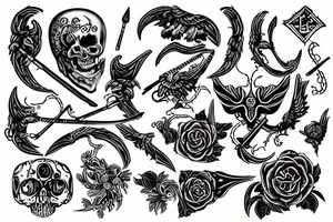 slavic death with ornaments, scythe tattoo idea