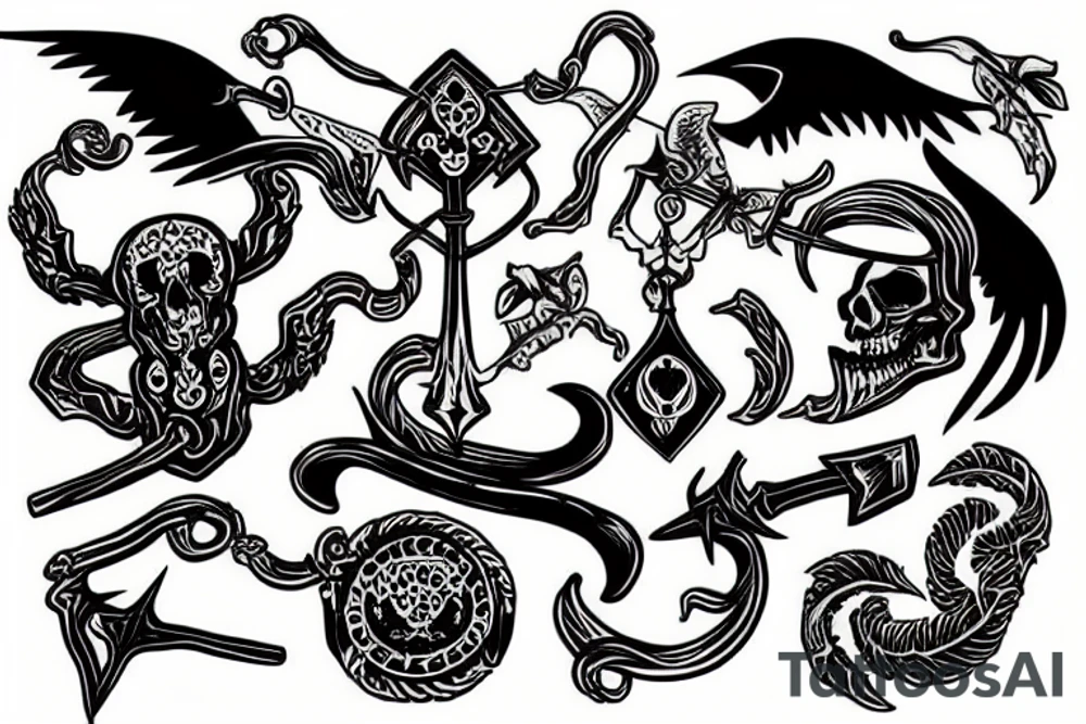 slavic death with ornaments, scythe tattoo idea