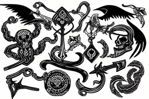 slavic death with ornaments, scythe tattoo idea