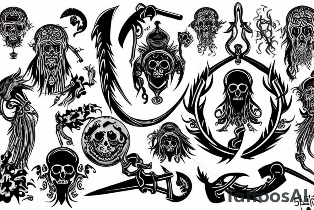 slavic death with ornaments, scythe tattoo idea