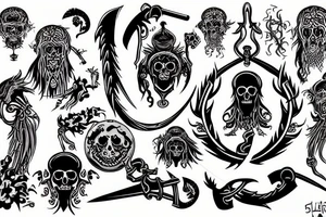 slavic death with ornaments, scythe tattoo idea