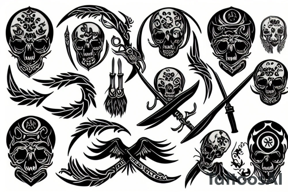 slavic death with ornaments, scythe tattoo idea