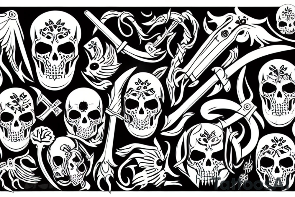 slavic death with ornaments, scythe tattoo idea
