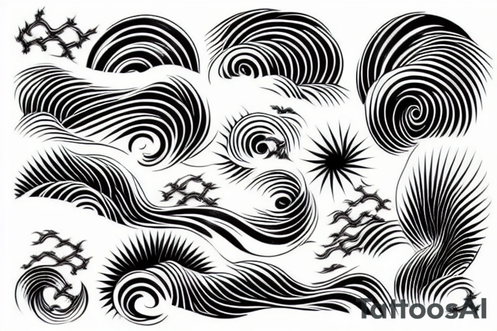 wave and ornament. Japan style tattoo idea