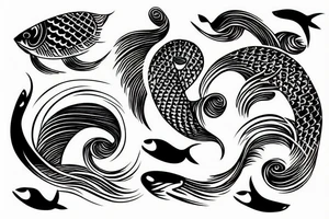 wave and ornament. Japan style
Fish, sword tattoo idea