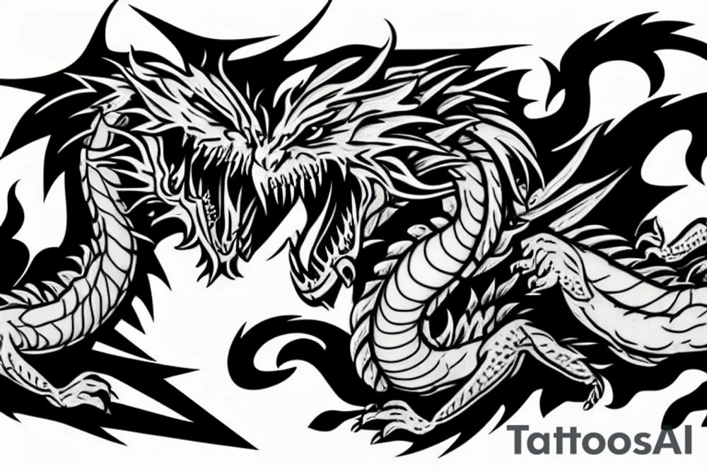 dragon fighting with werewolf tattoo idea