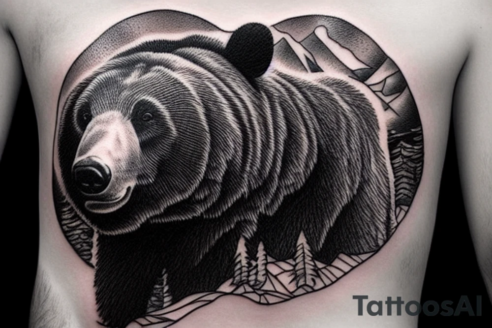 Bear in mountains tattoo idea