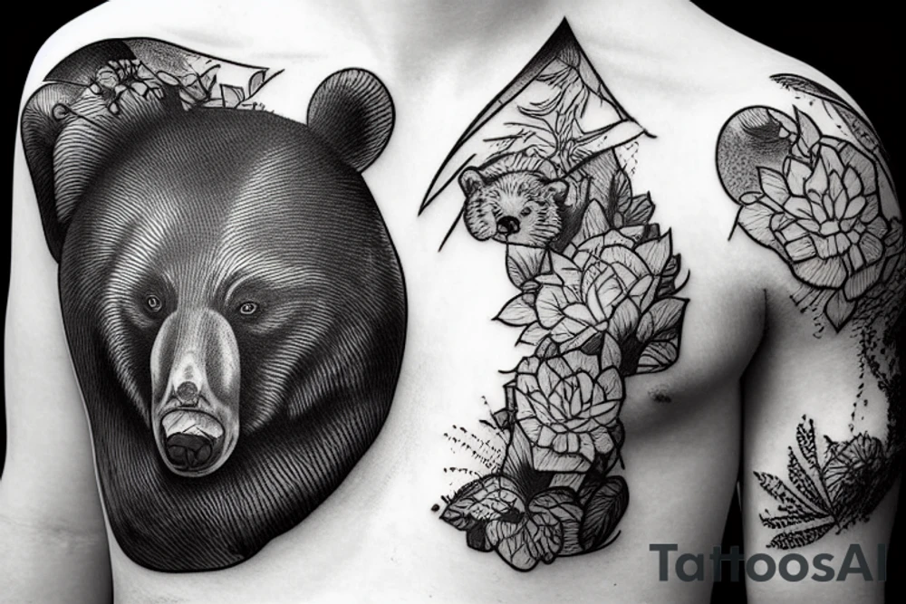 Bear in mountains tattoo idea