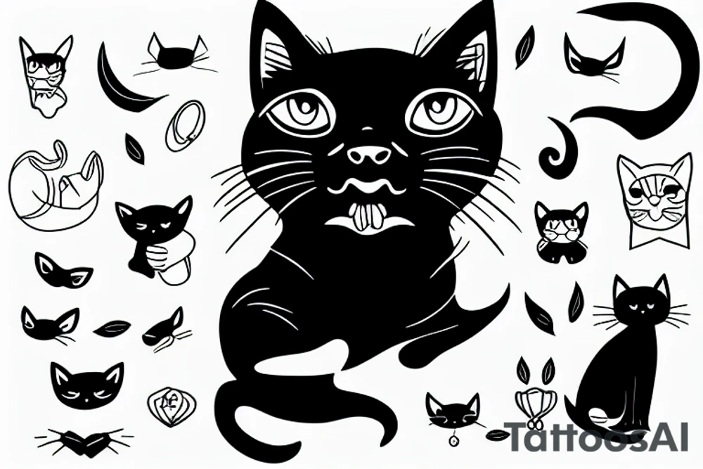 Black cat with minimalistic lines tattoo idea