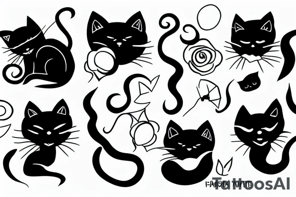 Black cat with minimalistic lines tattoo idea