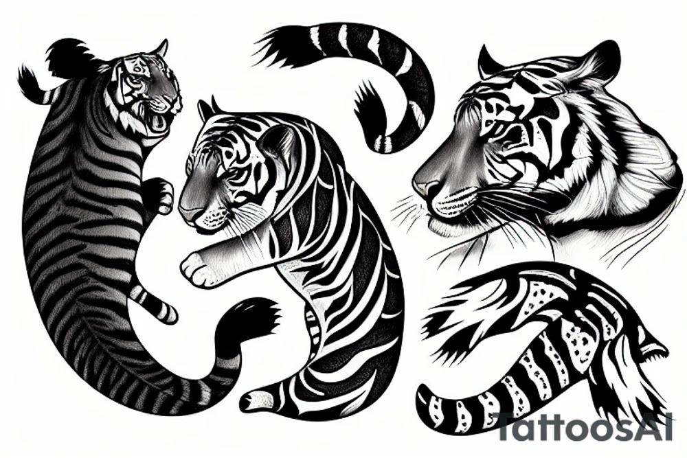 tiger and fish behinde river tattoo idea