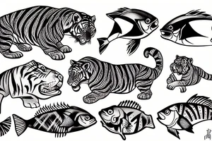 tiger and fish behinde river tattoo idea