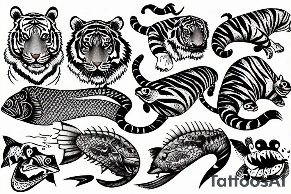 tiger and fish tattoo idea