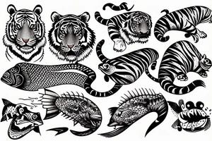 tiger and fish tattoo idea
