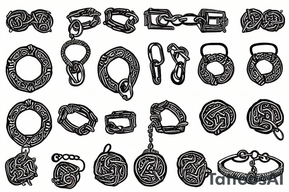 handcuffs and chains with triskele tattoo idea
