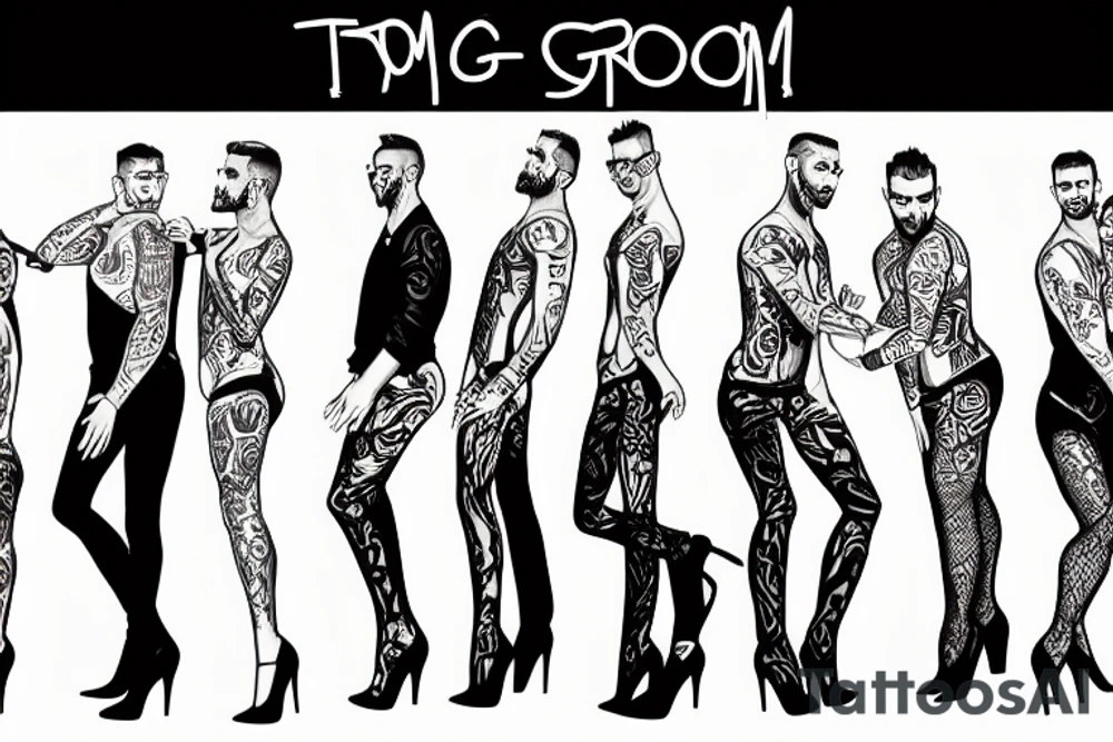group of gay men wearing women's high heel shoes in front of dance floor tattoo idea
