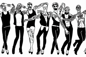 group of gay men wearing women's high heel shoes in front of dance floor tattoo idea