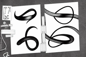 thin infinity symbol made up of 7 small birds tattoo idea