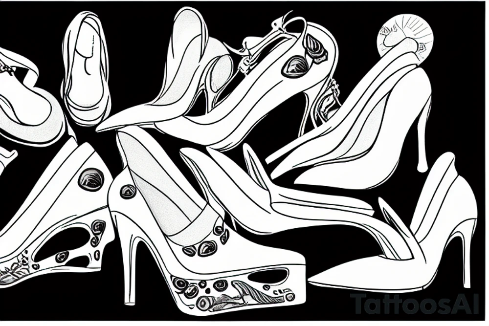 group of gay men, some in drag, wearing women's high heel shoes on a big deck by the ocean tattoo idea