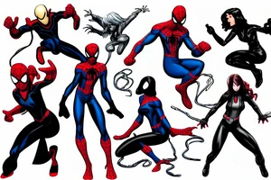 Marvel comics spider-man, Rahne Sinclair, Storm, Kitty Pryde, Psylocke in battle poses facing the viewer tattoo idea