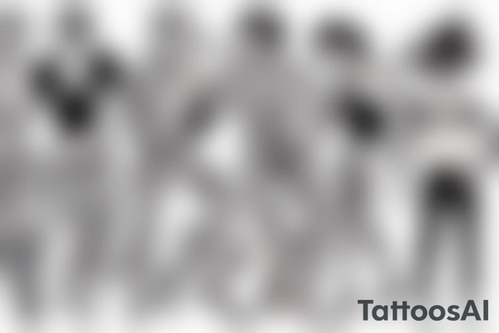 group of gay men in drag, wearing women's high heel shoes on a big deck by the ocean tattoo idea