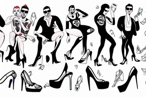 group of gay men in drag, wearing women's high heel shoes near a swimming pool tattoo idea