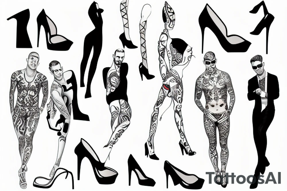 group of gay men wearing women's high heel shoes near a swimming pool tattoo idea