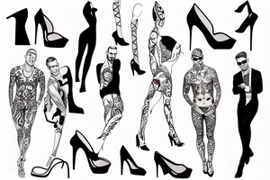 group of gay men wearing women's high heel shoes near a swimming pool tattoo idea