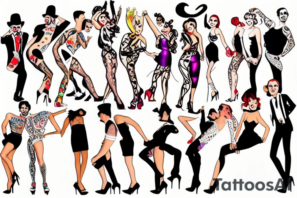 group of gay men wearing heels for a big party tattoo idea