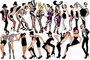 group of gay men wearing heels for a big party tattoo idea