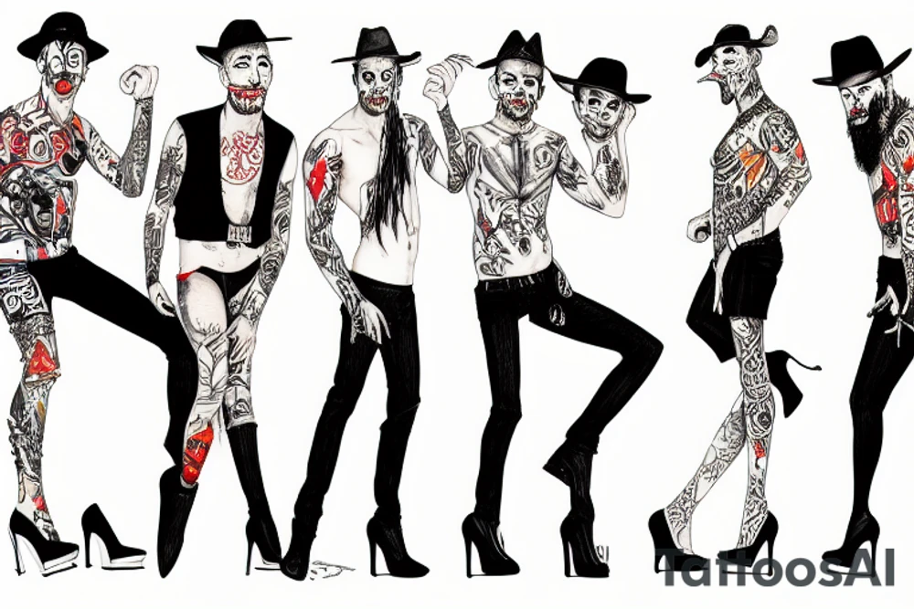 group of gay men wearing heels for a big party tattoo idea