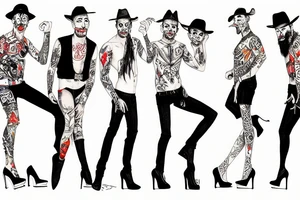 group of gay men wearing heels for a big party tattoo idea