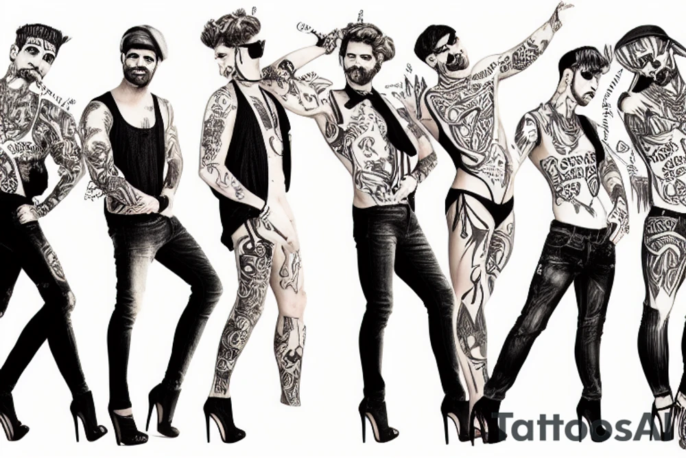 group of gay men wearing heels for a big party tattoo idea