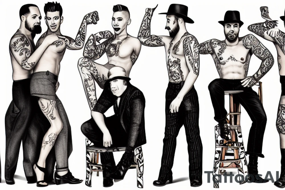 group of gay men wearing heels for a big party tattoo idea