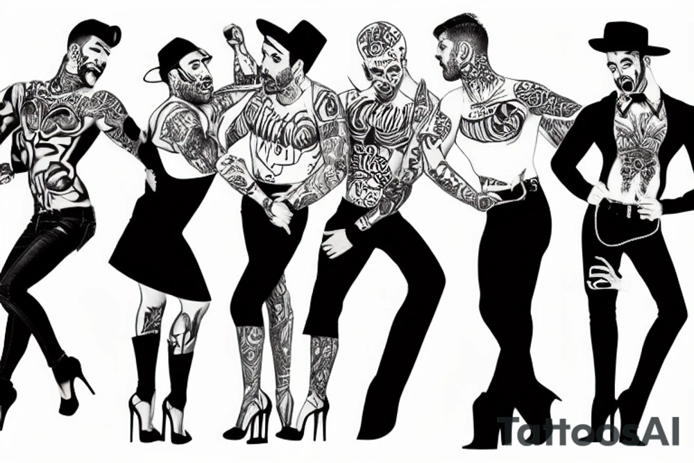 group of gay men wearing heels for a big party tattoo idea