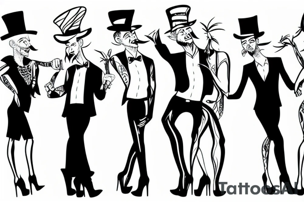 group of gay men wearing heels for a big party tattoo idea