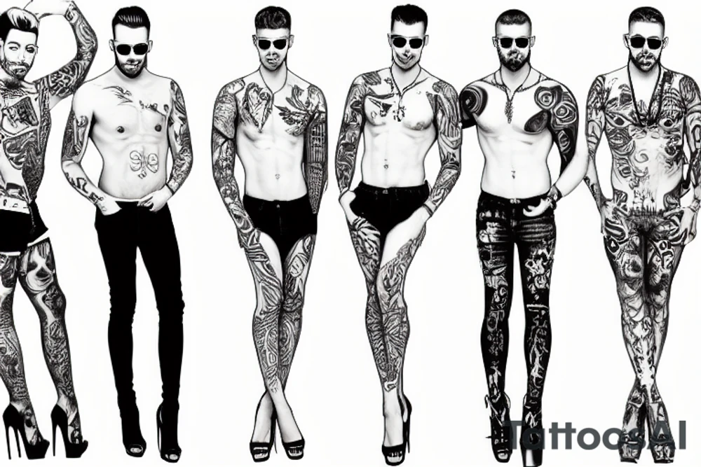 group of gay men wearing heels for a big party tattoo idea