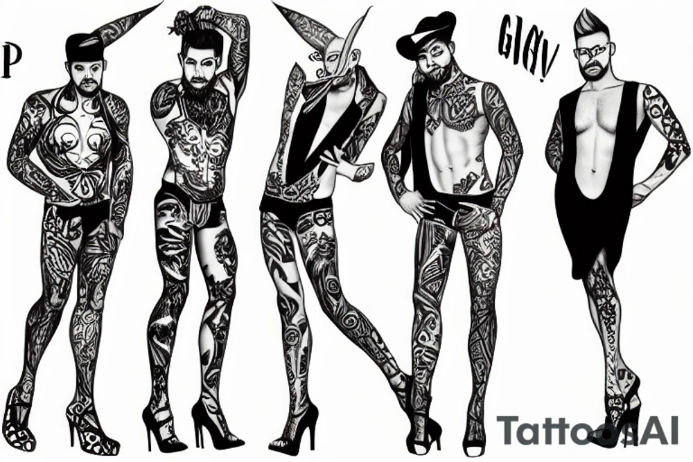 group of gay men wearing heels for a big party tattoo idea
