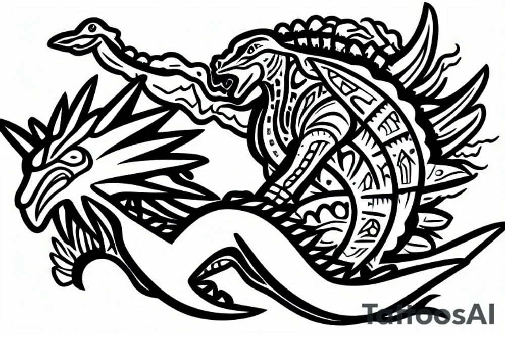 Godzilla with spear tattoo idea