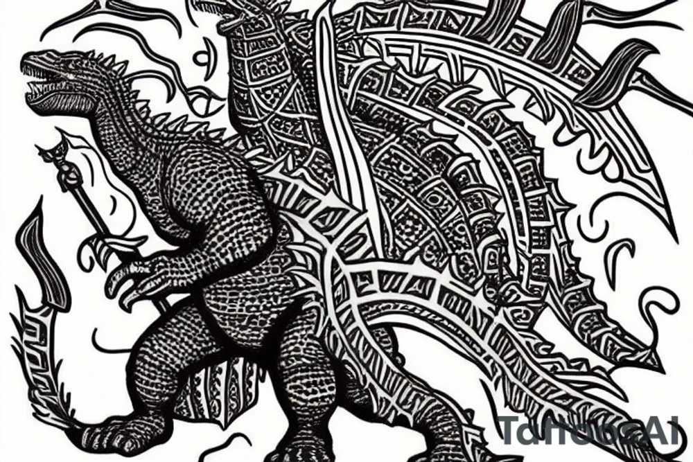 Godzilla with spear tattoo idea