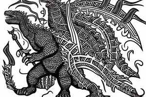 Godzilla with spear tattoo idea