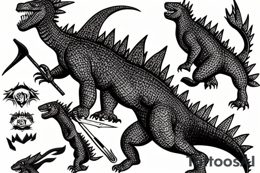 Godzilla with spear roaring tattoo idea